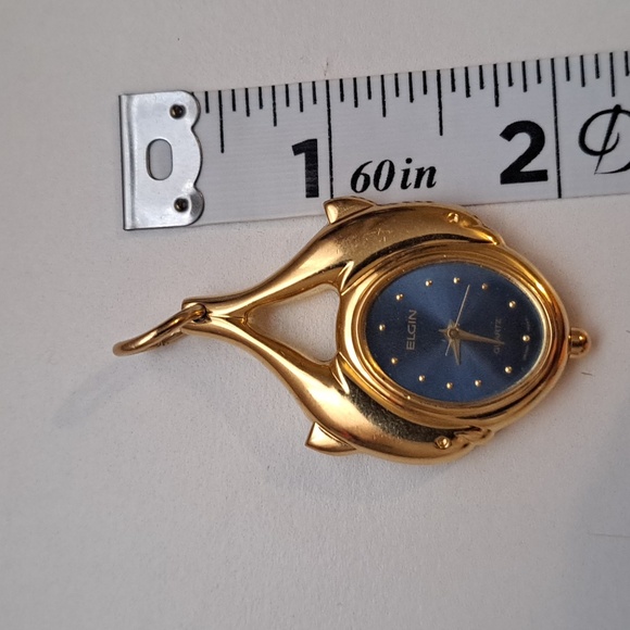 Elgin Blue Face Gold Dolphin Pendant Watch Rare - Picture 7 of 8